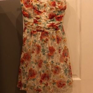 Adorable, strapless, floral print dress